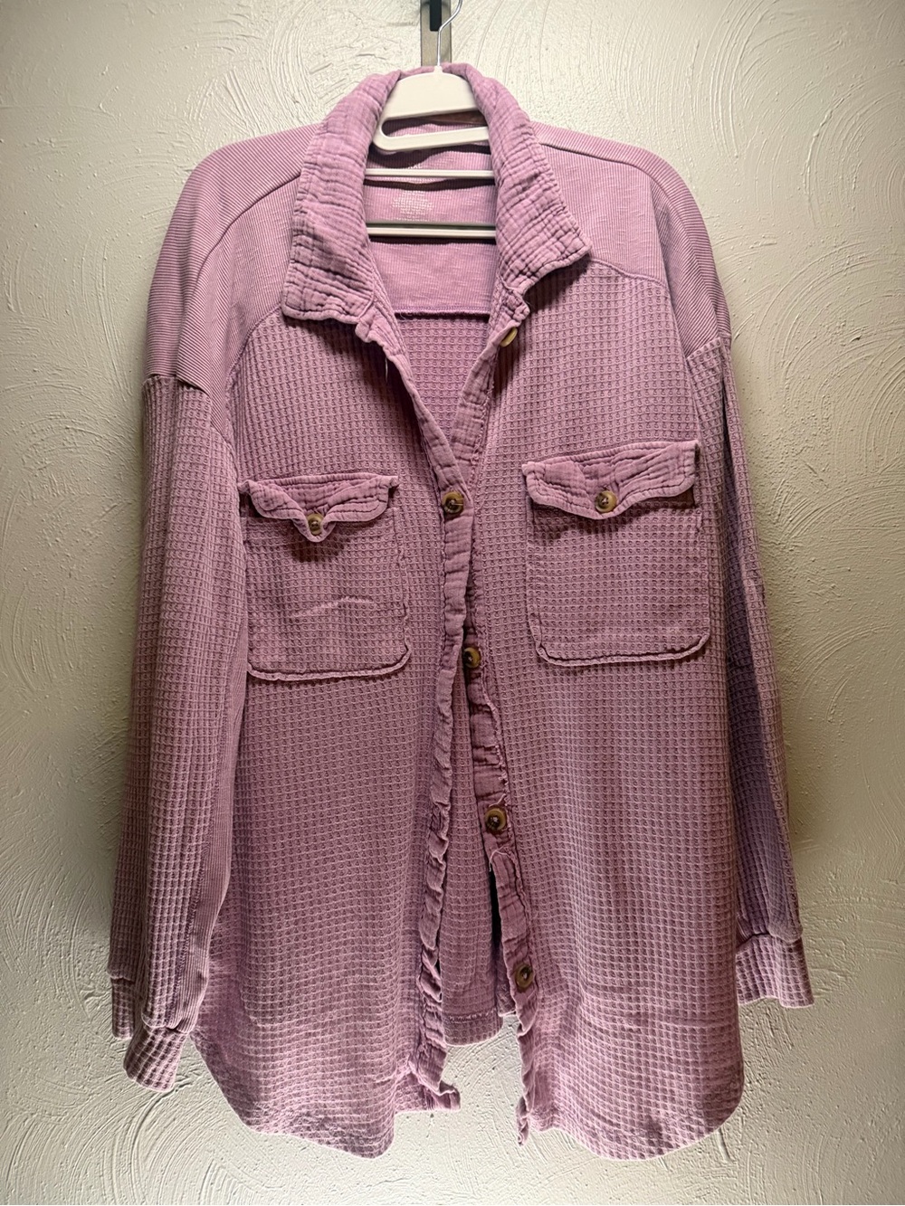 SO Lavender Waffle Button-Down Shirt Jacket